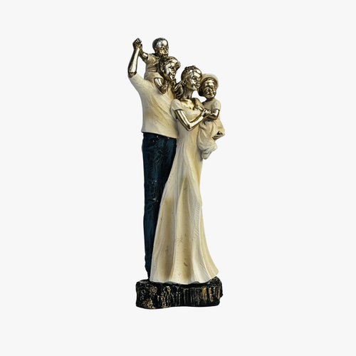 Bronze and White Family Sculpture with Gold Accents