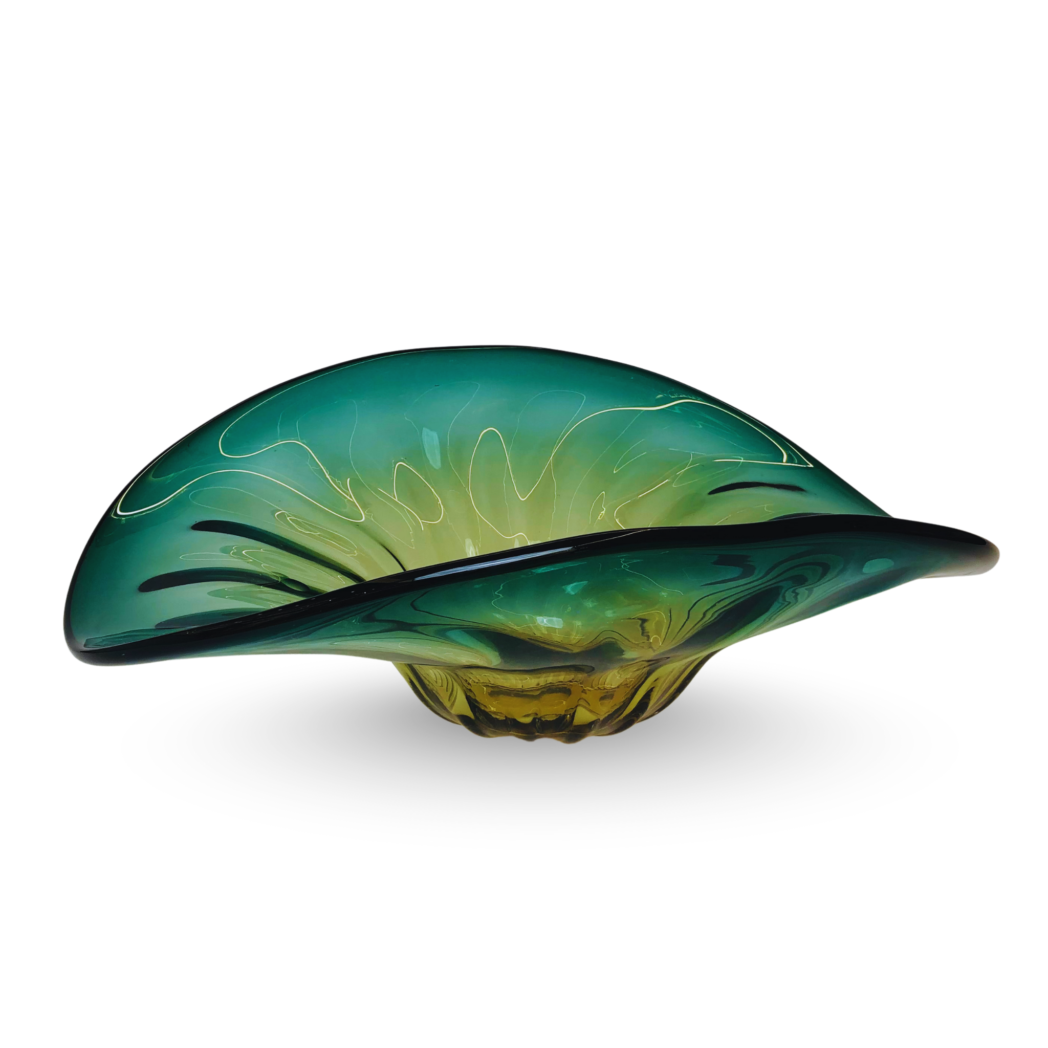Emerald Green Wave Glass Centerpiece Bowl