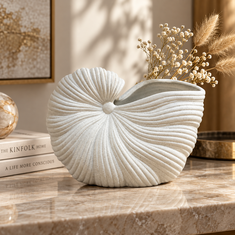 Speckled White Seashell Ceramic Bowl Vase