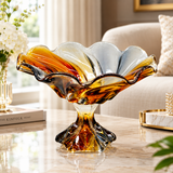 Modern Amber Glass Ruffled Pedestal Rotation Bowl