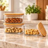 3-Piece Rectangular Jar Set with Wooden Lids