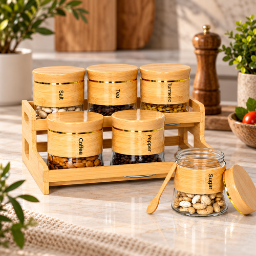 Modern Glass Spice Canister 7 Piece Set