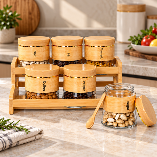 Modern Glass Spice Canister 7 Piece Set