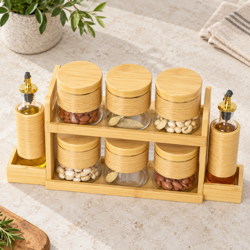 Spice Jar & Oil/Vinegar Dispenser Set 8 Piece Set