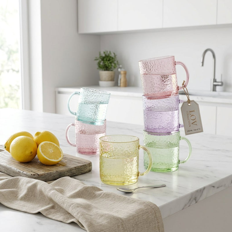 Elegant Pastel Tinted Teacups with Handles Set of 6