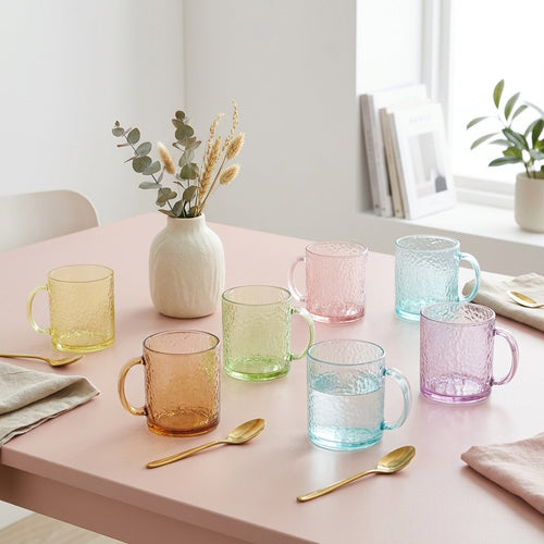 Elegant Pastel Tinted Teacups with Handles Set of 6