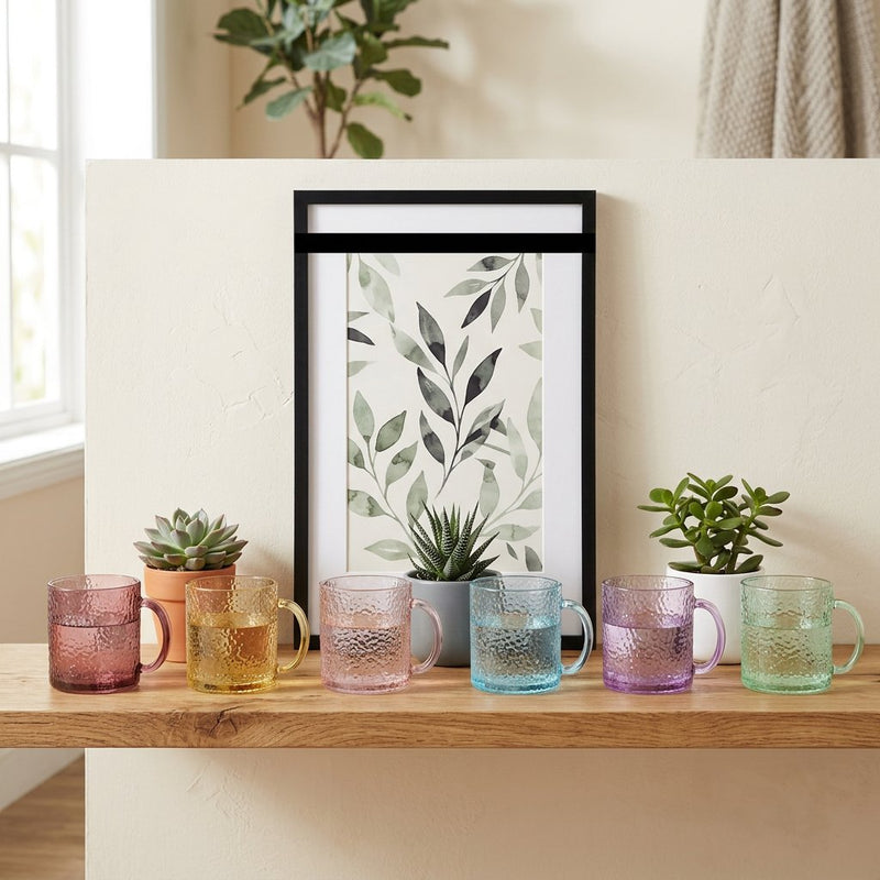 Elegant Pastel Tinted Teacups with Handles Set of 6