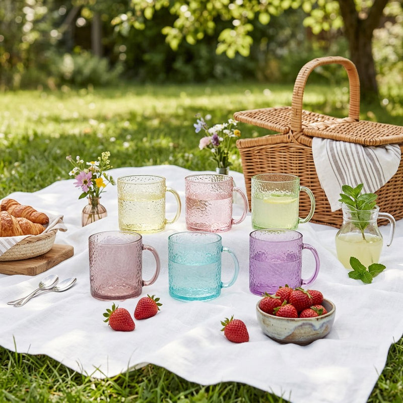 Elegant Pastel Tinted Teacups with Handles Set of 6