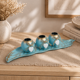 Azure & Gold Candle Holder With Leaf Tray