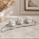 Whitewash Candle Holder With Leaf Tray