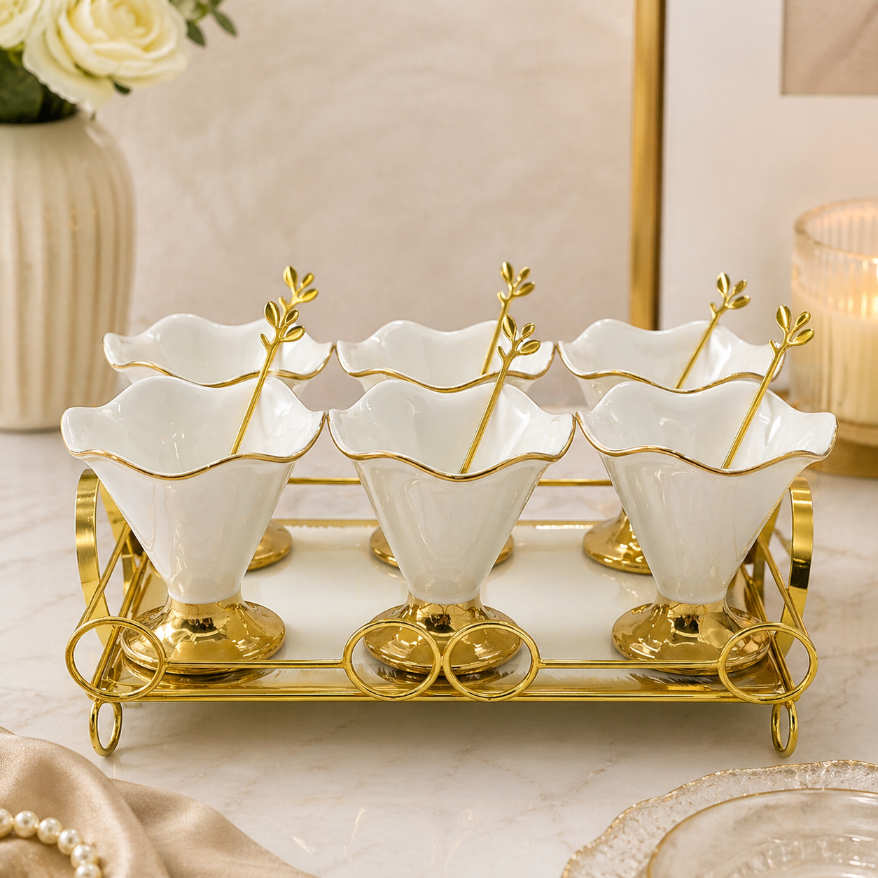 Luxury Gold Dessert Serving Set with Tray