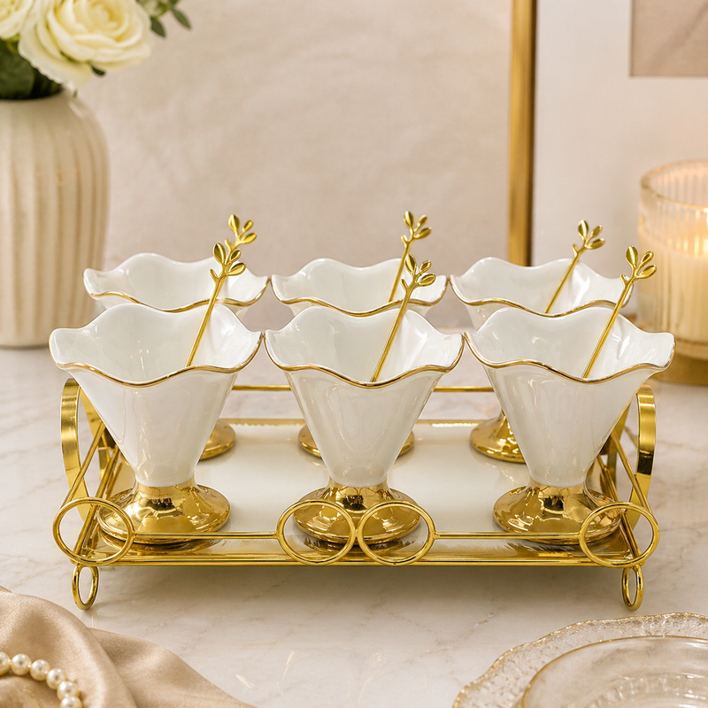 Luxury Gold Dessert Serving Set with Tray