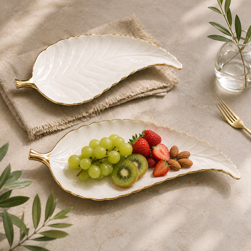 Leaf Serving Platter with Gold Trim