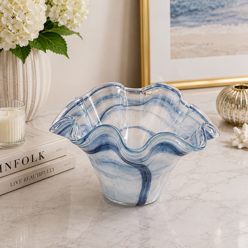 Ocean Wave Style Glass Bowl Showpiece