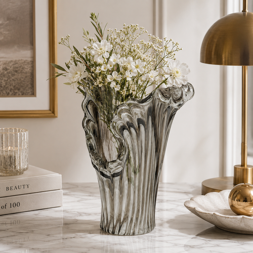 Elegant Charcoal Ribbon Glass Vase