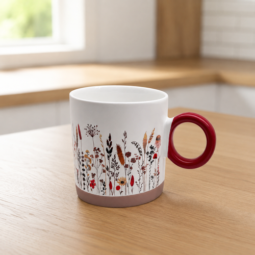 Wildflower Botanical Ceramic Mug with Circular Handle