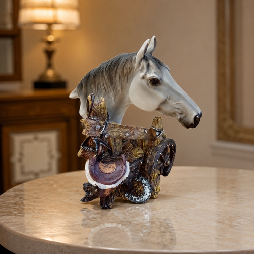 Rustic Stallion & Western Saddle Resin Table Sculpture