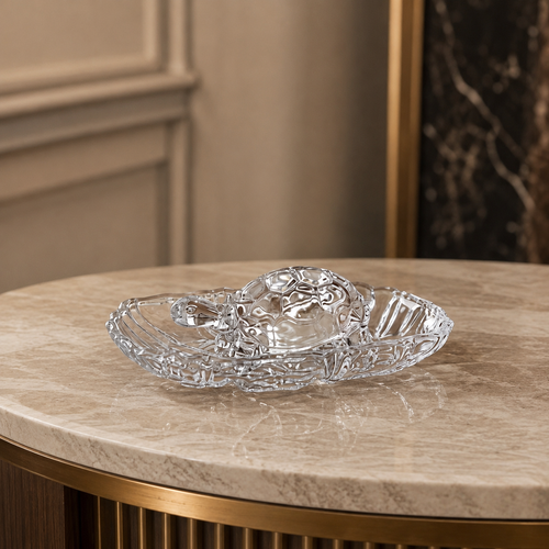 Pristine Crystal Glass Tortoise & Wave Dish Showpiece Set