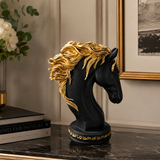 Stallion Matte Black & Gold Horse Bust