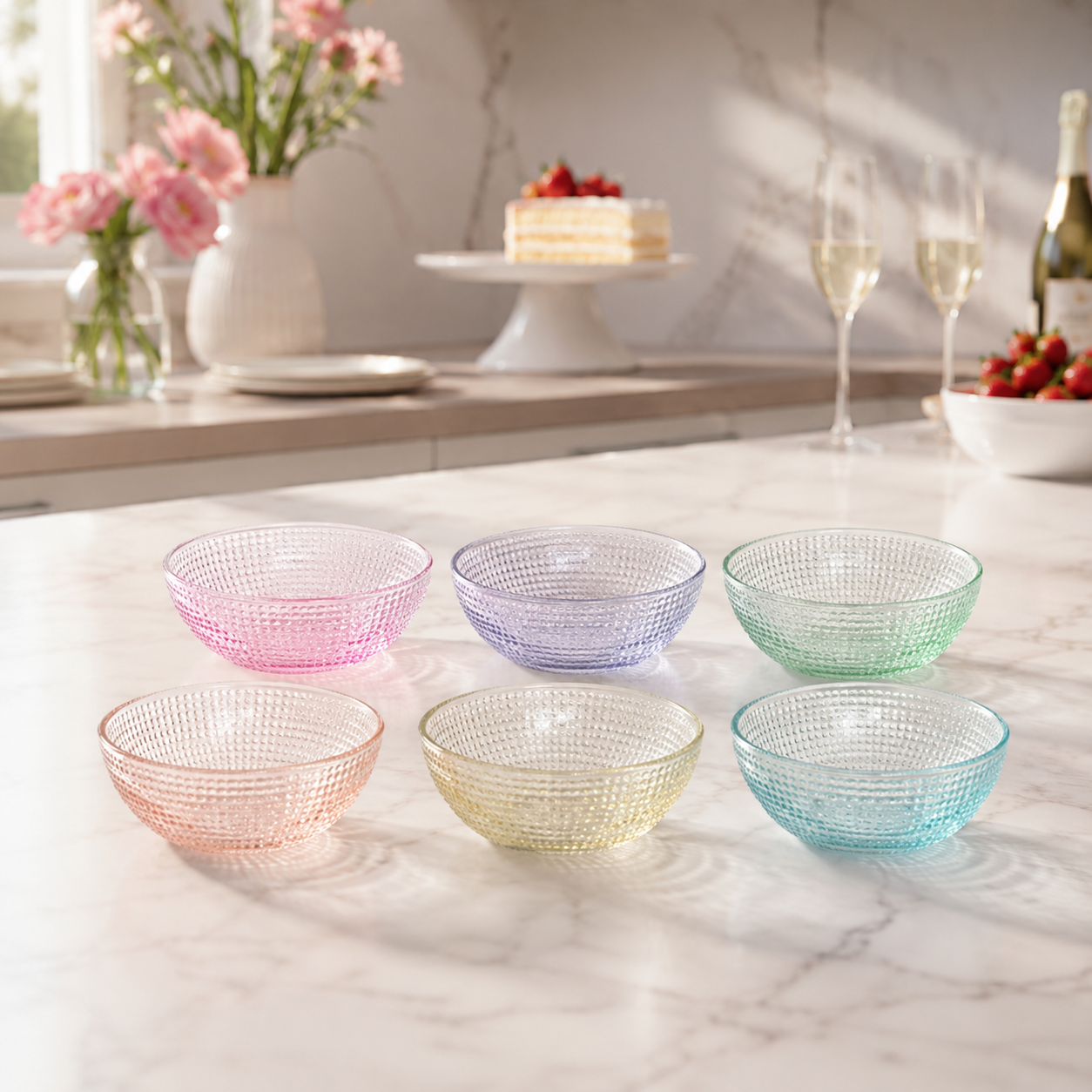 Multicolored Textured Glass Bowls Set of 6