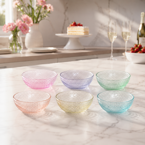 Multicolored Textured Glass Bowls Set of 6
