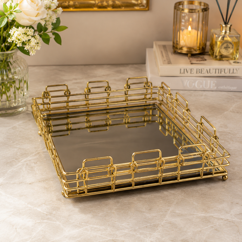 Imperial Gold Vanity Trays with Mirrored Bases Set of 2