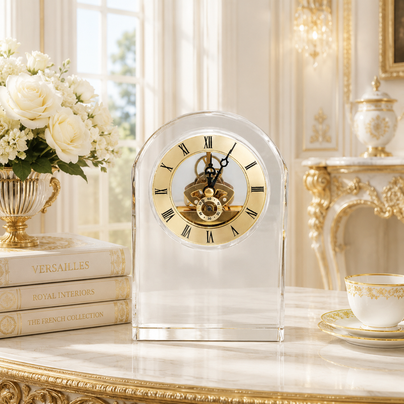 Elegant Crystal Arch Mantel Clock