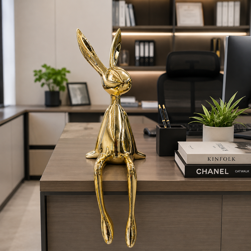 Modern Golden Sitting Rabbit Sculpture