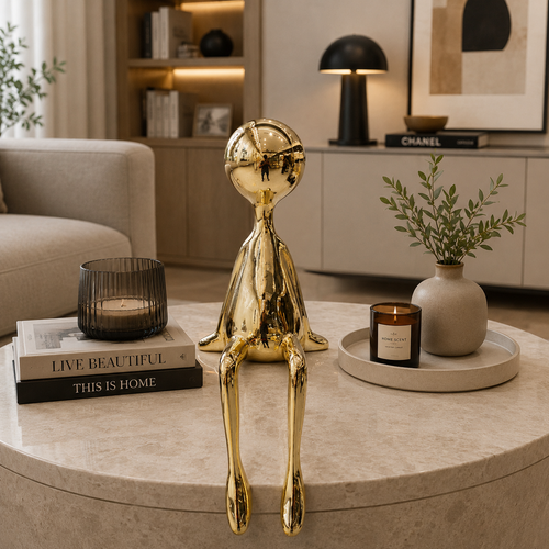 Abstract Golden Sitting Figure Sculpture