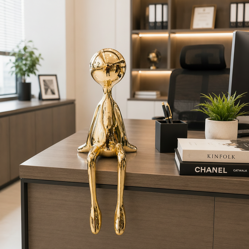 Abstract Golden Sitting Figure Sculpture