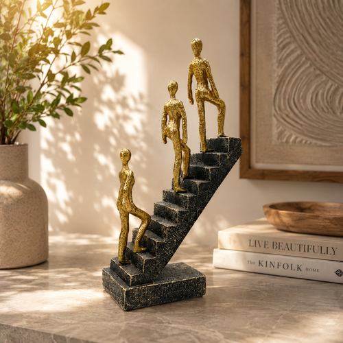 Abstract Staircase Climbing Sculpture Gold Finish
