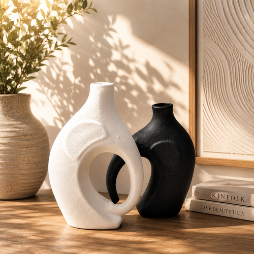 Modern Abstract Vase Set – Black & White Duo