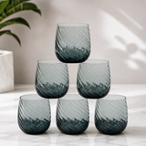 Smoky Blue Ribbed Glasses Set of 6