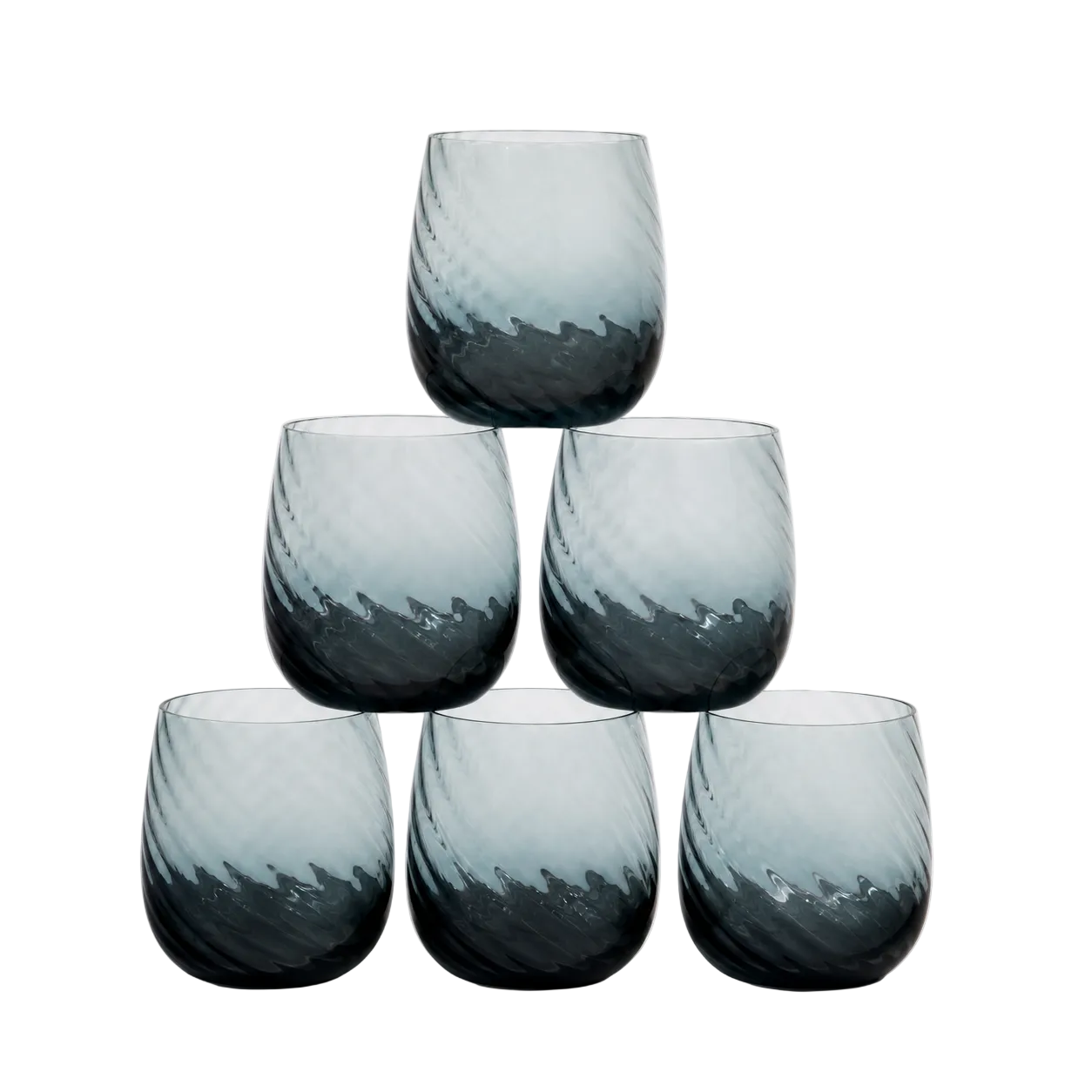 Smoky Blue Ribbed Glasses Set of 6