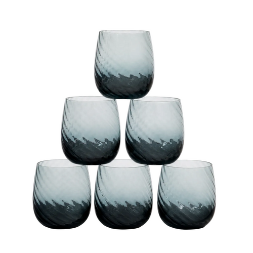 Smoky Blue Ribbed Glasses Set of 6