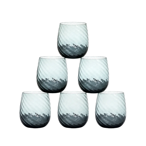 Smoky Blue Ribbed Glasses Set of 6