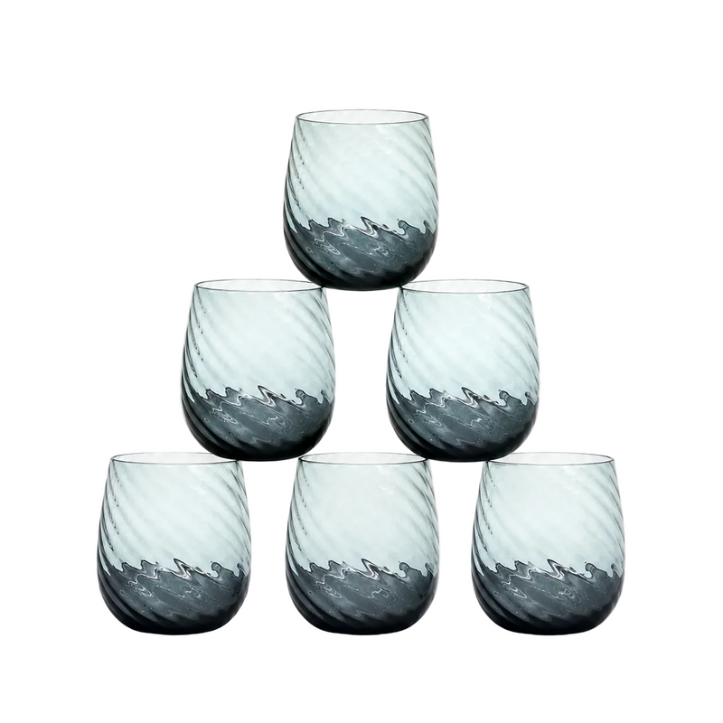 Smoky Blue Ribbed Glasses Set of 6