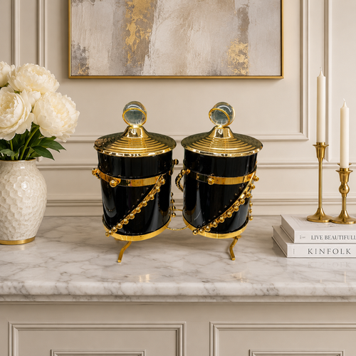 Black & Gold Dual Jar Canister Set of 2