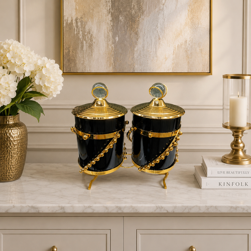 Black & Gold Dual Jar Canister Set of 2