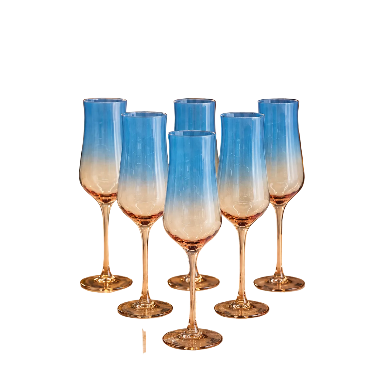 Azure Blue Champagne Glasses Set of 6