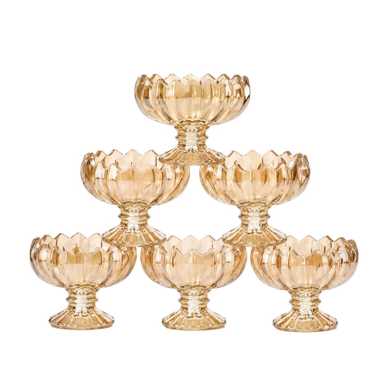 Elegant Amber Glass Dessert Bowls Set of 6