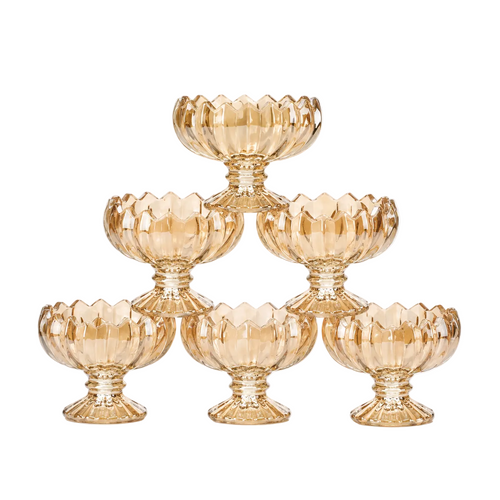 Elegant Amber Glass Dessert Bowls Set of 6