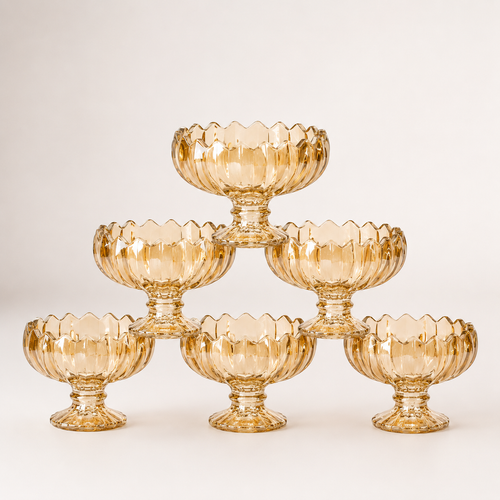 Elegant Amber Glass Dessert Bowls Set of 6