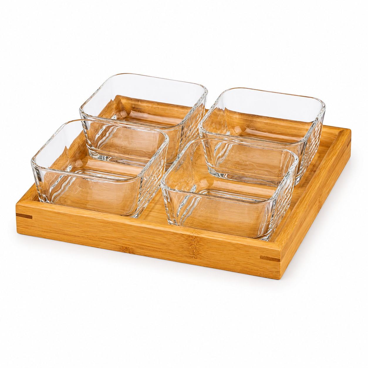 Elegant 4 Glass Bowls with Serving Tray