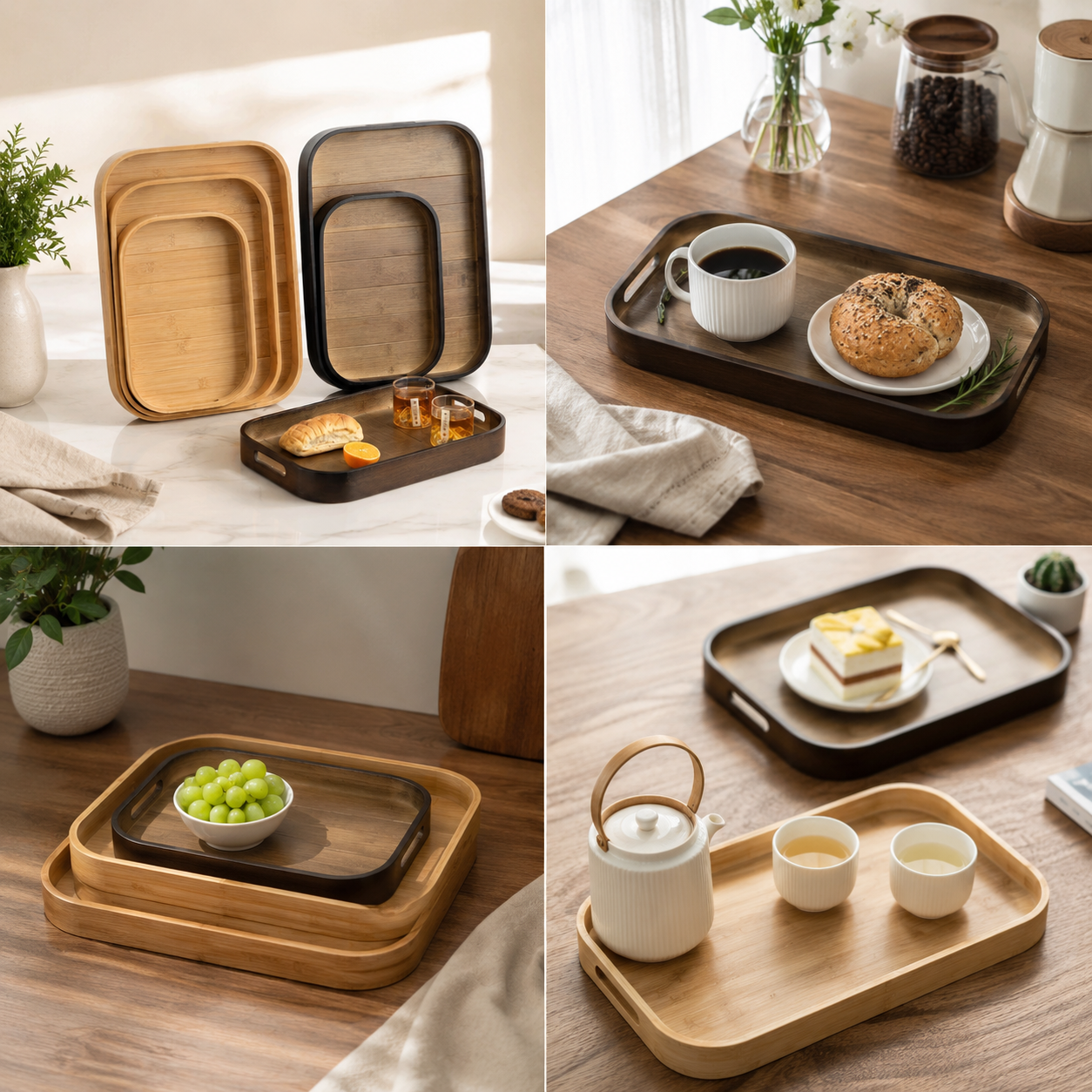 Elegant Bamboo Serving Trays 3 Piece Set