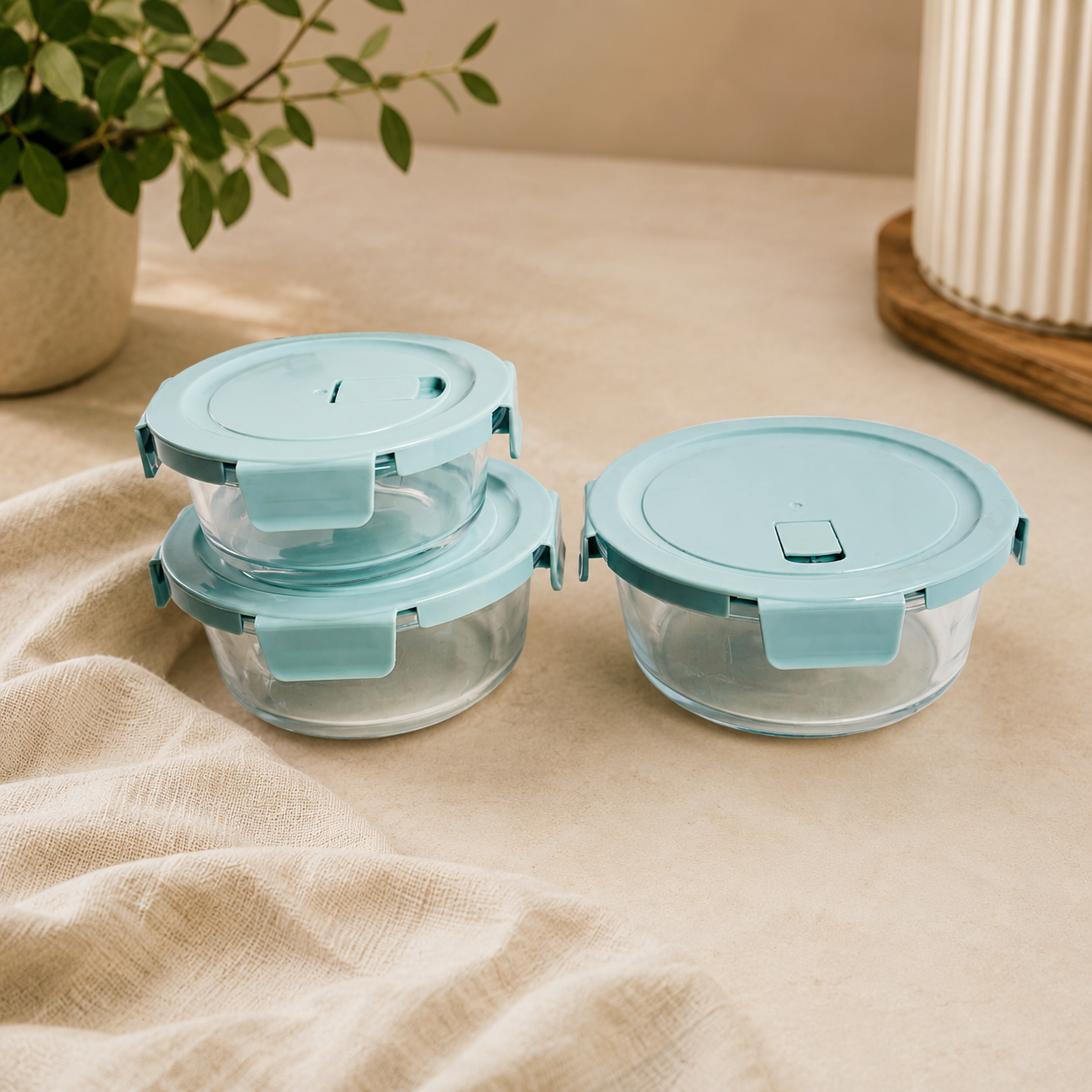 Airtight Glass Food Storage Containers 3 piece Set
