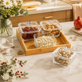 Elegant Glass Jar Set Container with Lids & Bamboo Tray