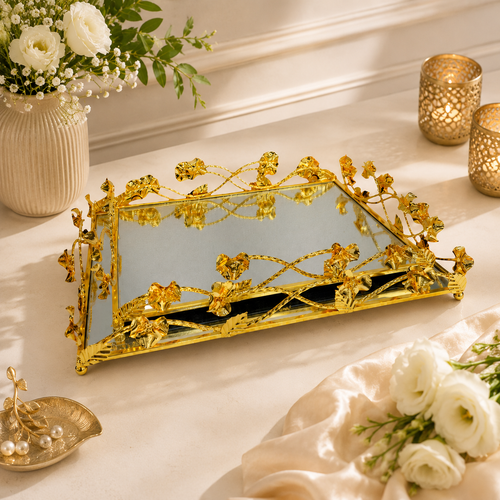 Elegant Gold Mirror Serving Tray Set of 2