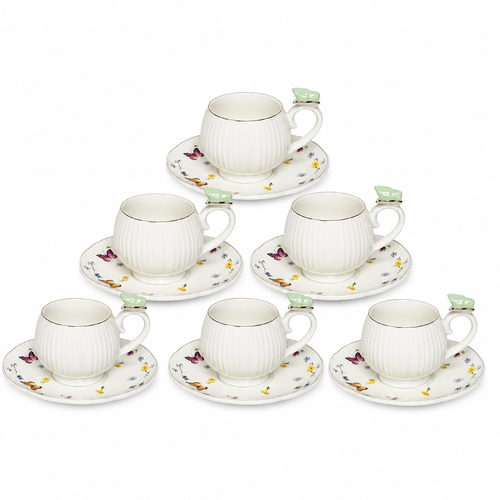 Butterfly Handle Tea Cup & Saucer Set 12 Piece