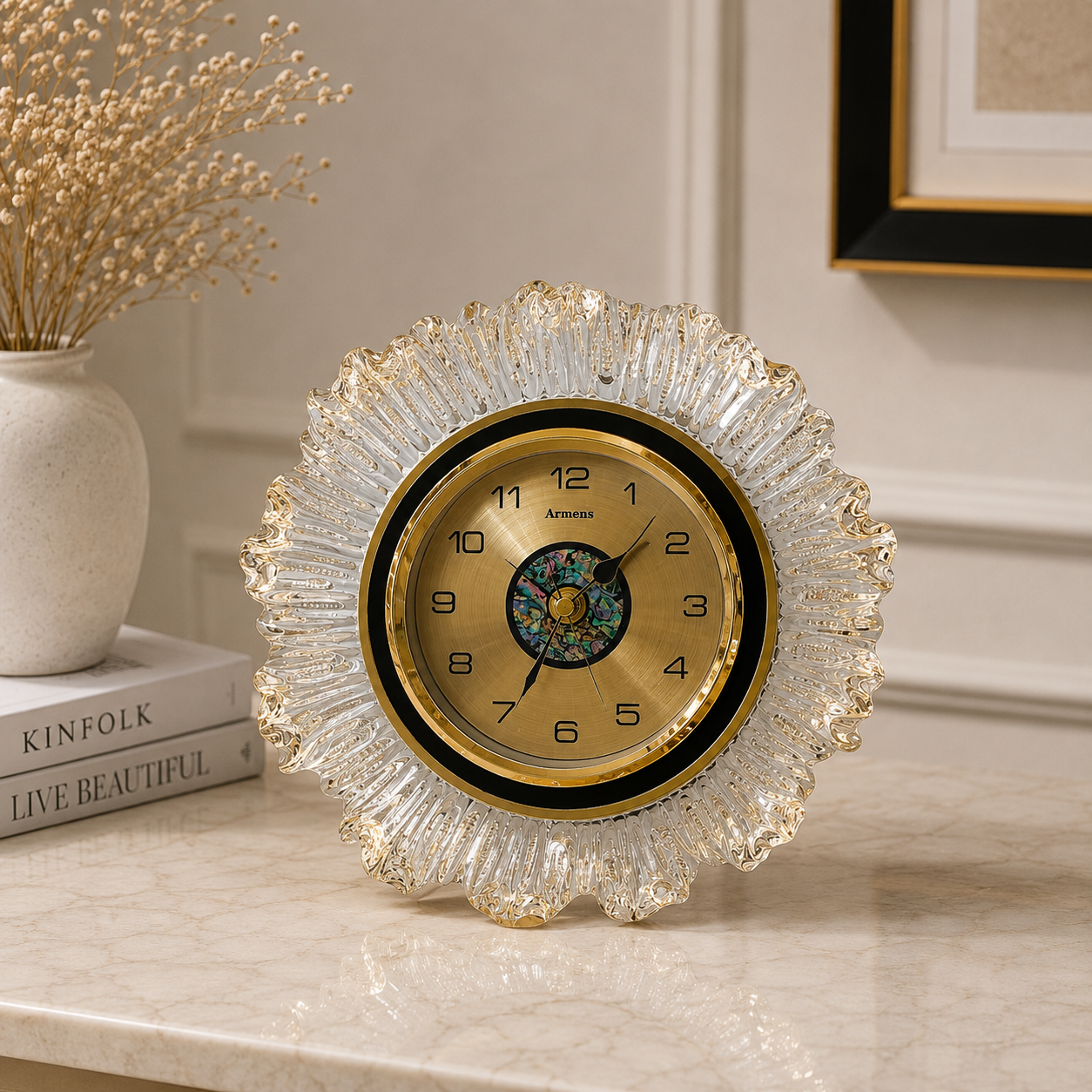 Artisan Gilded Desk Clock with Light